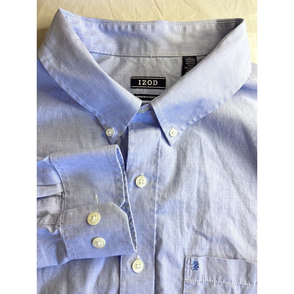 IZOD Premium Essentials Mens 2XL Light Blue Cotton Button Down Shirt 45XW008